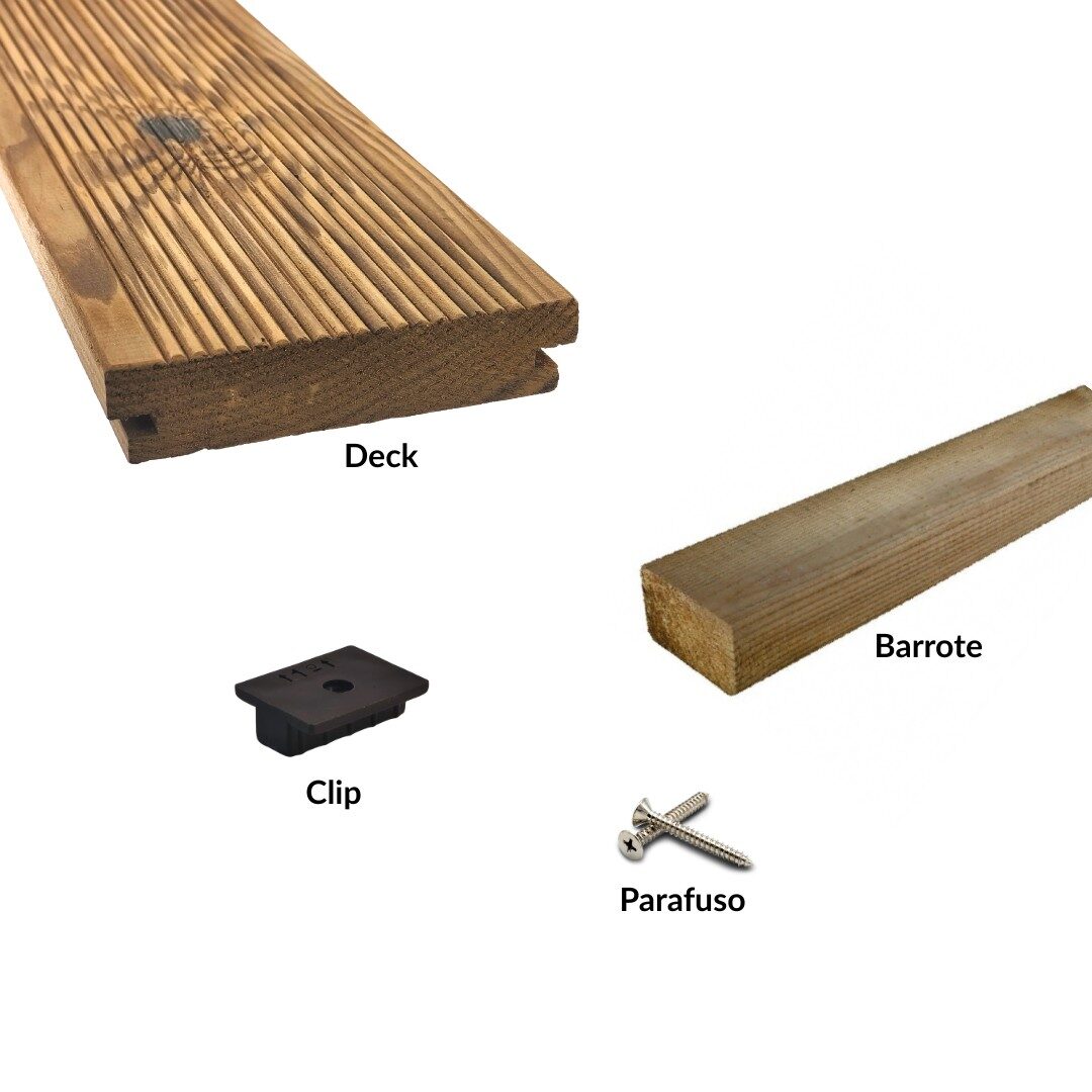 3 KIT 10m2, Deck Pinho, Termo Modificado Pinho Maritimo, Tábua120mm, Fixação C/Clips, Ranhurado - Image 1